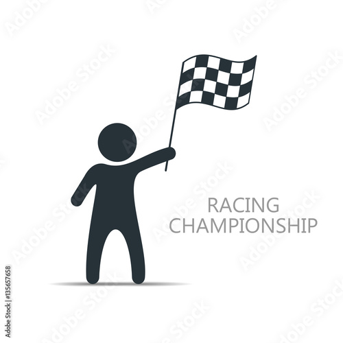 Man with checkered flag icon. Man holding flag. Vector isolated