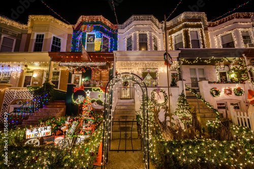 Holiday/ Christmas Lights on Building in Hampden, Baltimore Mary