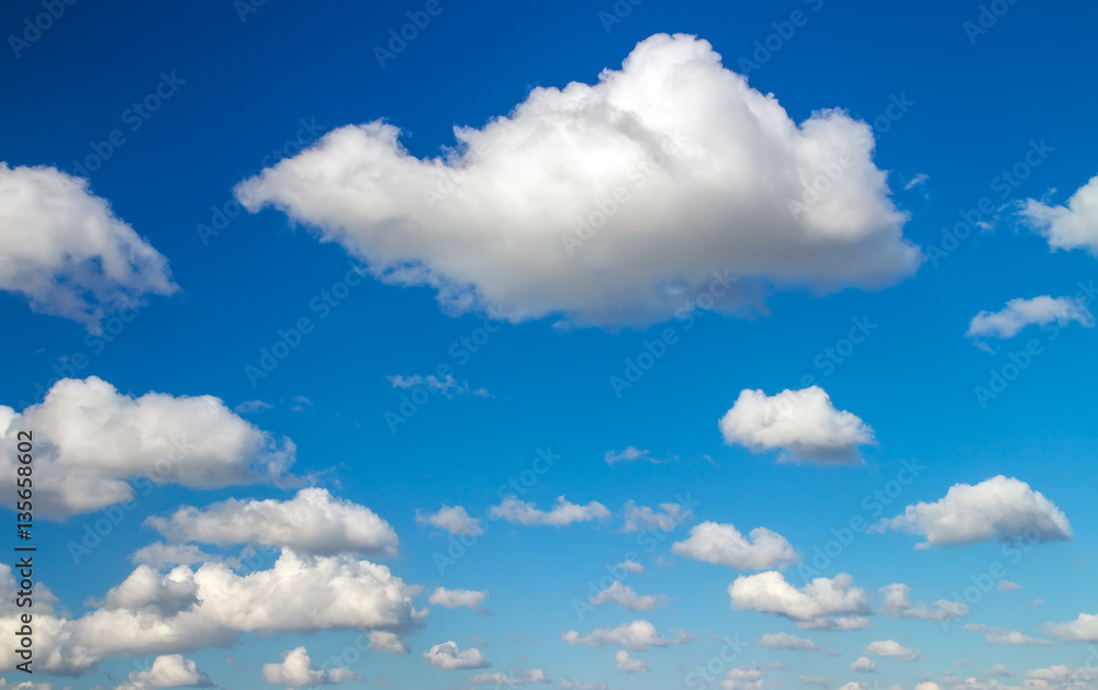 Fototapeta premium Blue sky background with fluffy clouds