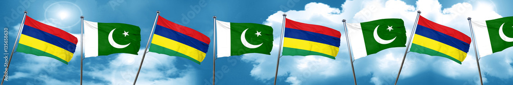 Mauritius flag with Pakistan flag, 3D rendering Mauritius flag with Pakistan flag, 3D rendering