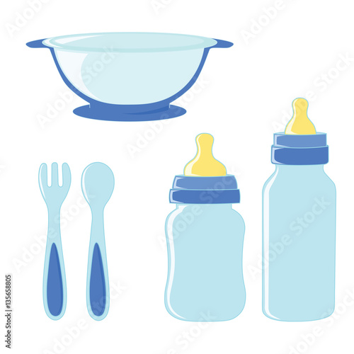 Set of dishes for baby boy.
