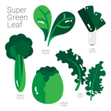 SUPER GREEN LEAF
Green vegetables illustrated in simple shapes with nutritions information. 