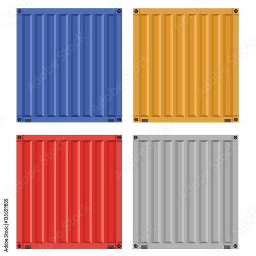 Set of Cargo container for shipping with flat solid color design. Different colors.