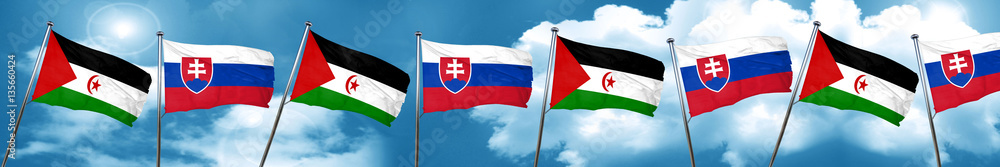 Western sahara flag with Slovakia flag, 3D rendering Western sahara flag with Slovakia flag, 3D rendering
