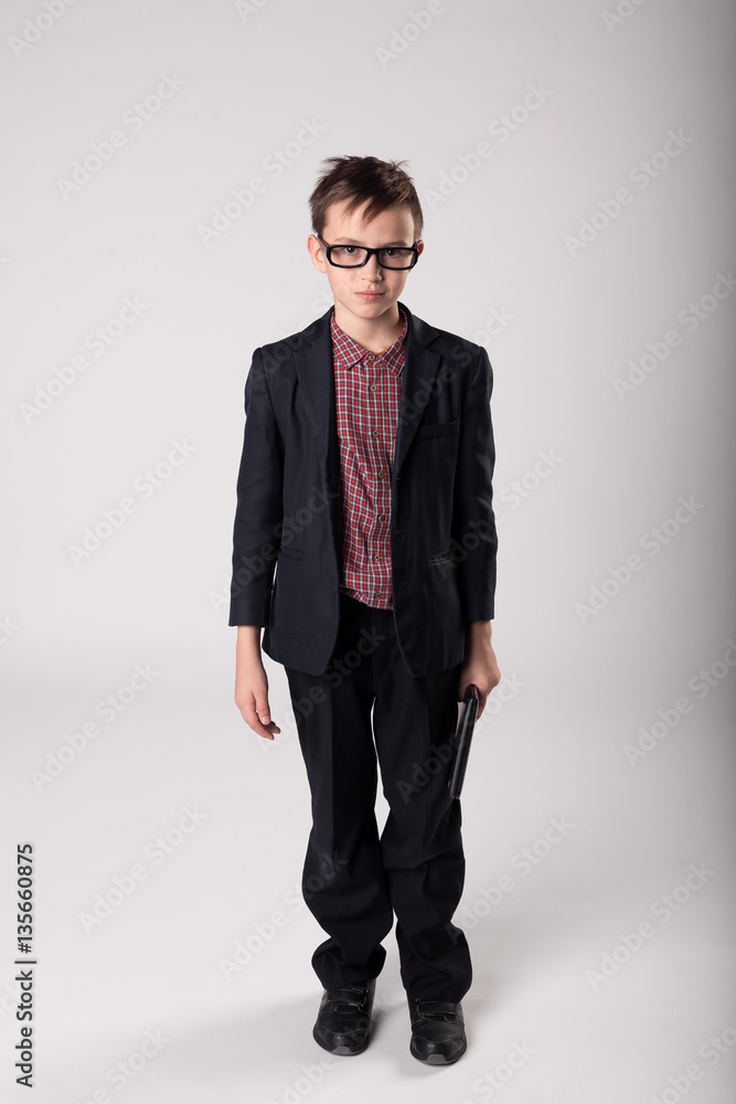Business boy in eyeglasses with laptop Business boy in eyeglasses with laptop
