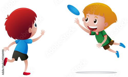 Two boys playing frisbee