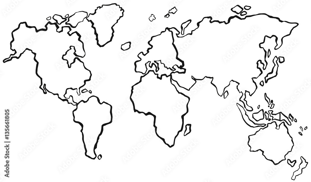 Fototapeta premium Draft of worldmap without color