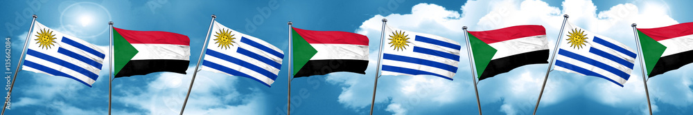 Fototapeta premium Uruguay flag with Sudan flag, 3D rendering