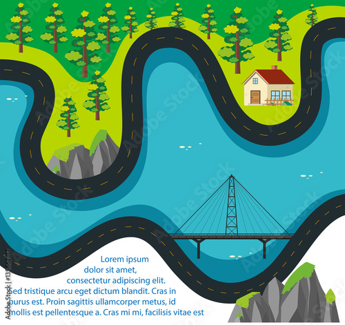 Road map with house and forest