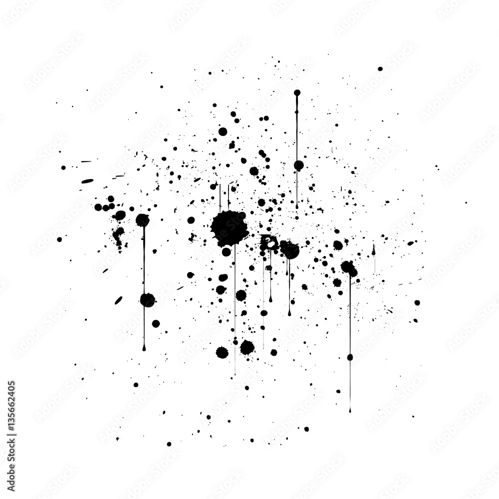 Abstract artistic paint splashes and blots in black and white. I