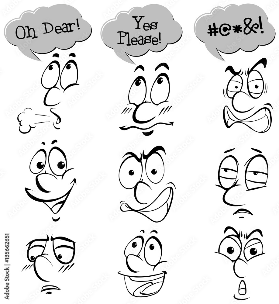 Fototapeta premium Different facial expressions with words
