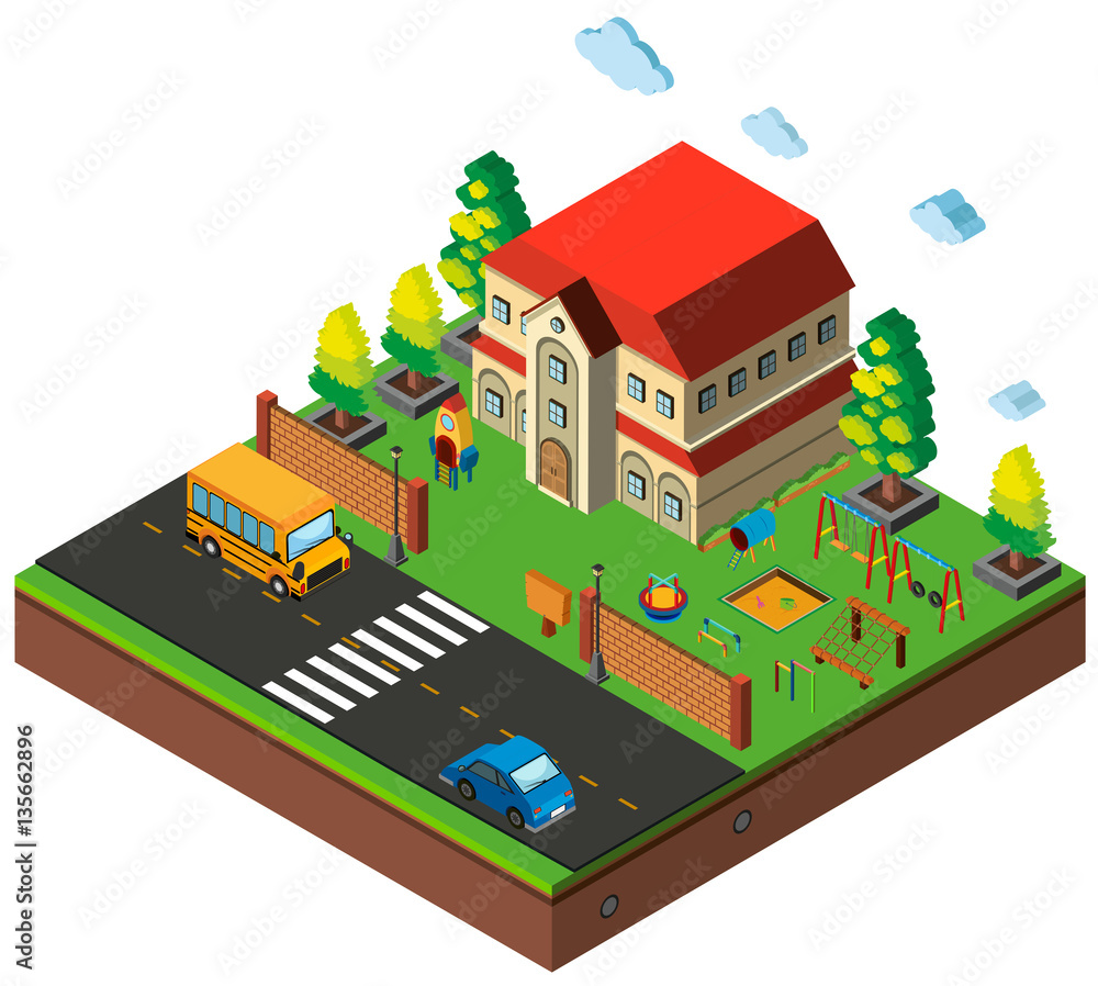 Isometric school playground scene Isometric school playground scene