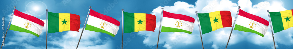 Tajikistan flag with Senegal flag, 3D rendering