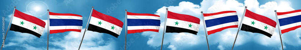 Syria flag with Thailand flag, 3D rendering Syria flag with Thailand flag, 3D rendering
