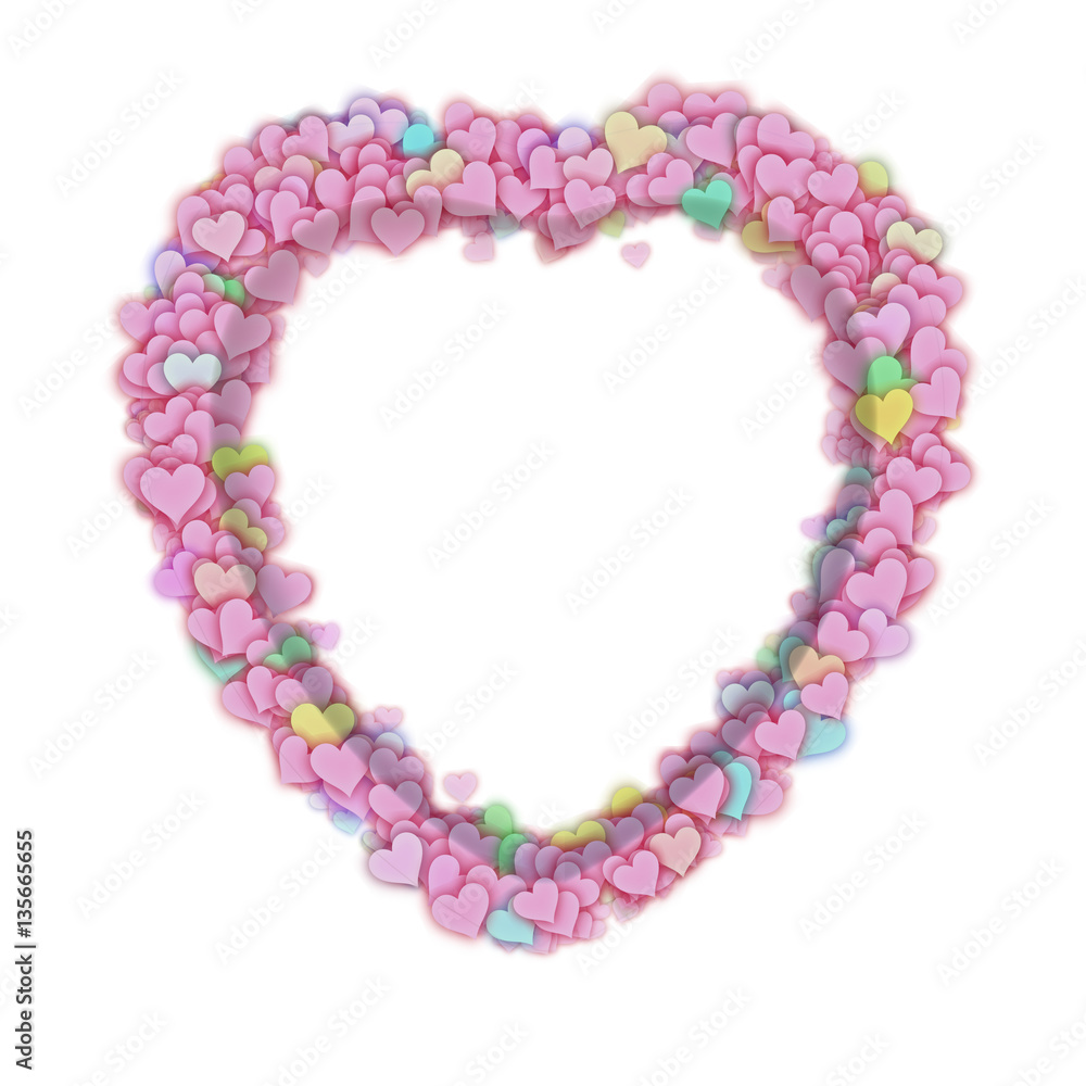 Frame in a form of a heart made of small colorful hearts on white background