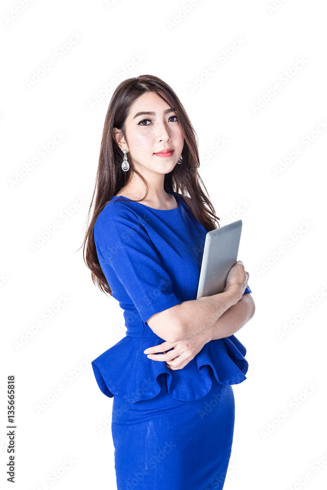 smart beautiful business girl with tablet and smartphone business communication ideas concept on white background smart beautiful business girl with tablet and smartphone business communication ideas concept on white background