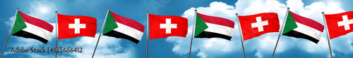 Sudan flag with Switzerland flag, 3D rendering