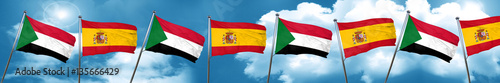 Sudan flag with Spain flag, 3D rendering