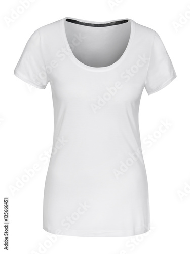 Ladies white textile t-shirt on invisible mannequin isolated on white