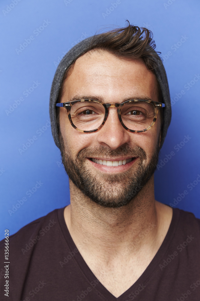 Portrait of man in hat and spectacles Portrait of man in hat and spectacles