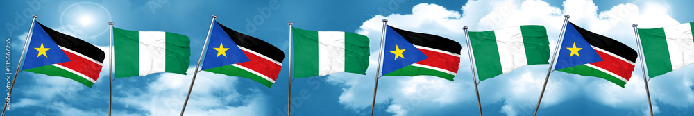 south sudan flag with Nigeria flag, 3D rendering south sudan flag with Nigeria flag, 3D rendering