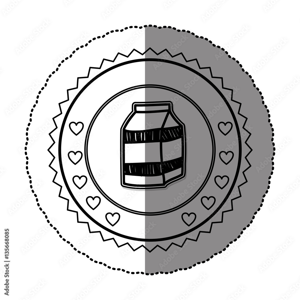 monochrome sticker round frame with milk carton vector illustration monochrome sticker round frame with milk carton vector illustration