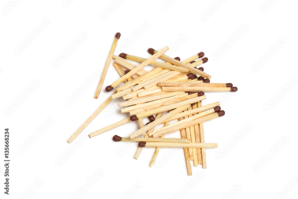 Matches isolated on white background. Closeup shot.