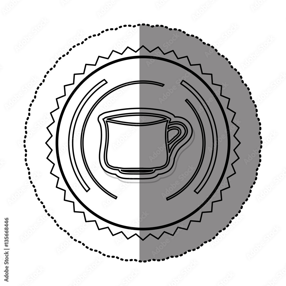 monochrome sticker round frame with porcelain mug vector illustration