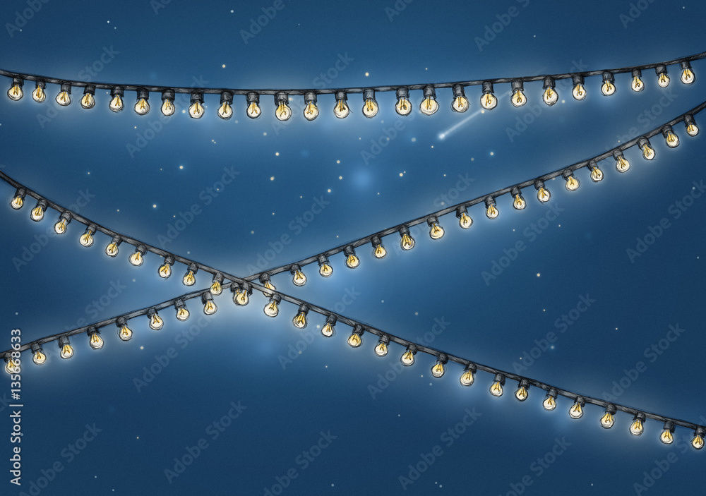 Lichterketten-Dekoration vor Sternenhimmel Stock-Illustration | Adobe Stock
