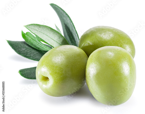 Olive fruit and olive leaves.