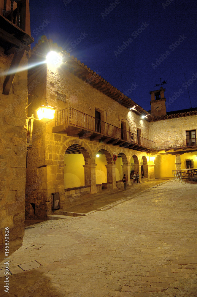 Main Square, Albarracin, Sierra de Albarracin, Teruel province,