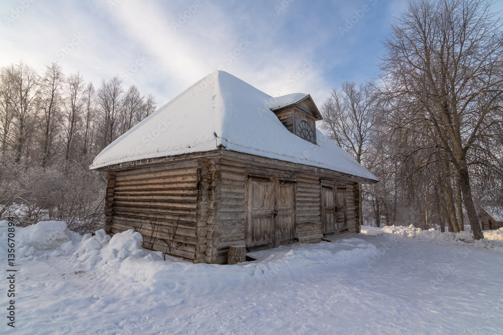 granary in the Russian village/ Barn in Russian village. It was stored grain and other products for the entire village. granary in the Russian village/ Barn in Russian village. It was stored grain and other products for the entire village.