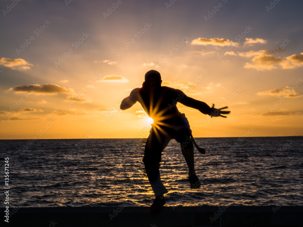 Man's Silhouette on the Beach at Sunset Man's Silhouette on the Beach at Sunset
