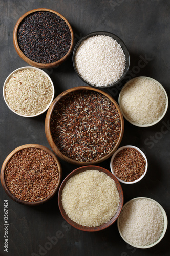 Various rice in bowls