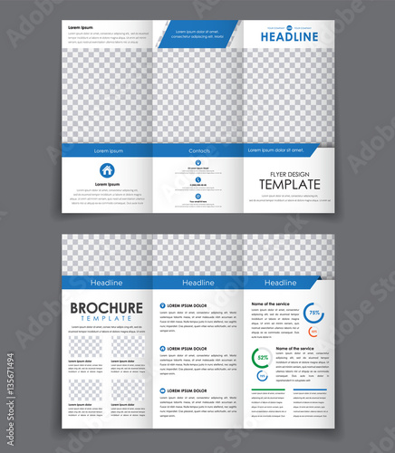 Design triple brochure with blue elements.