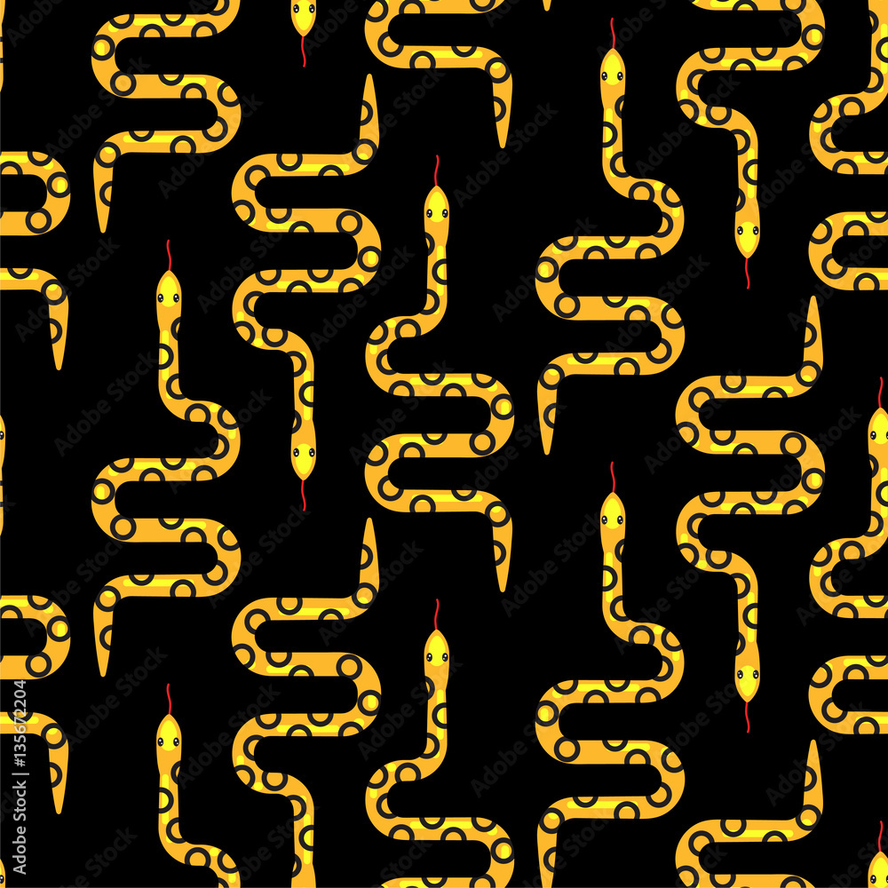 Yellow snake on black seamless pattern vector. Serpent fabric print ...