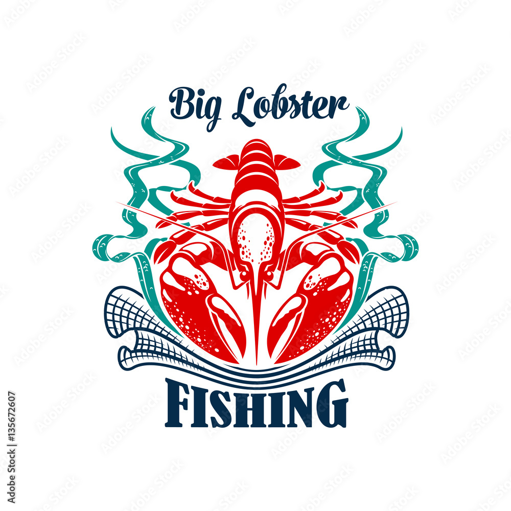 Fishing or fishery icon seafood lobster emblem