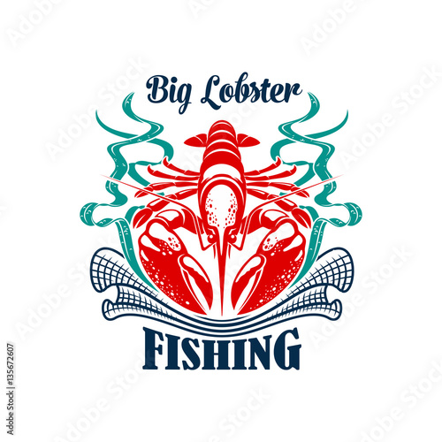 Fishing or fishery icon seafood lobster emblem