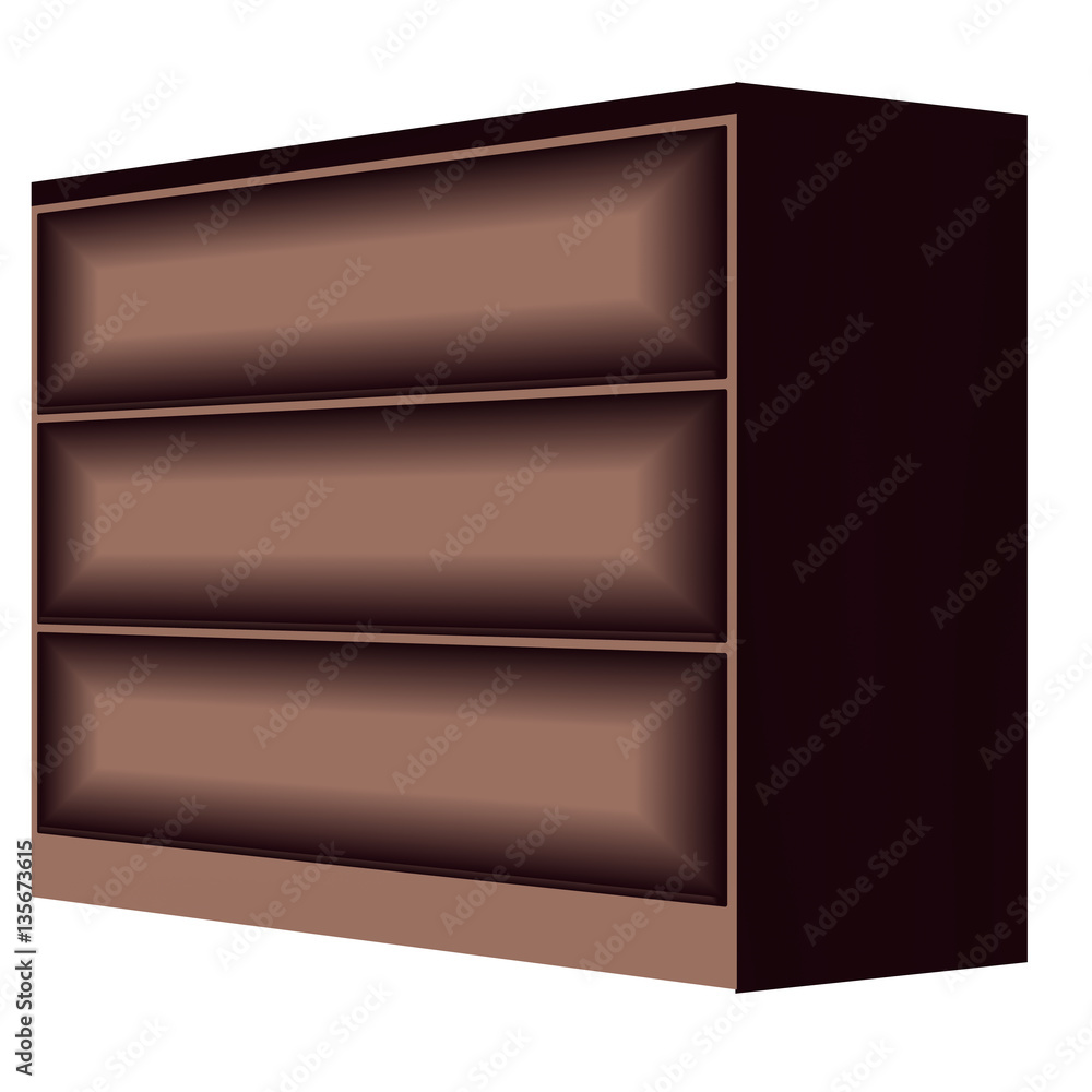 Bedroom furniture. Wooden wardrobe with three horizontal drawers. 3d rendering. Bedroom furniture. Wooden wardrobe with three horizontal drawers. 3d rendering.