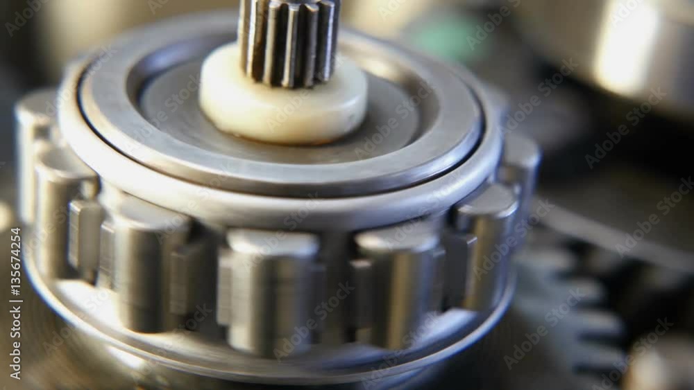 working of car transmission mechanism, close-up working of car transmission mechanism, close-up