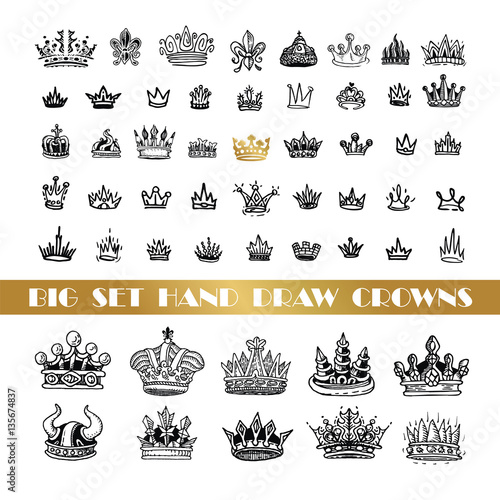 Vector heraldic elements design. A big set of black crowns