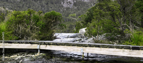 Lake Lilla in Cradle Mountain, Tasmania on a snowy and overcast day. 