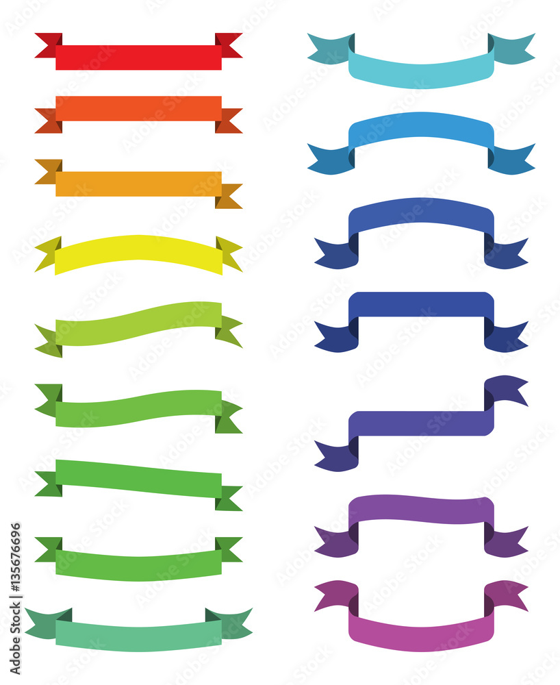 Cartoon ribbon set vector illustration. Colorful scroll ribbons banners isolated on white background