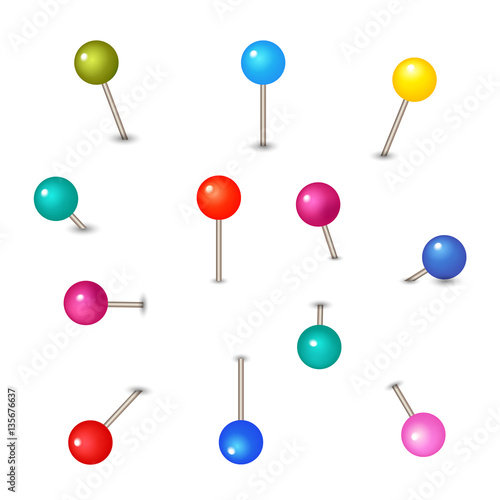 Vector pushpins isolated on white background. Push pins for map