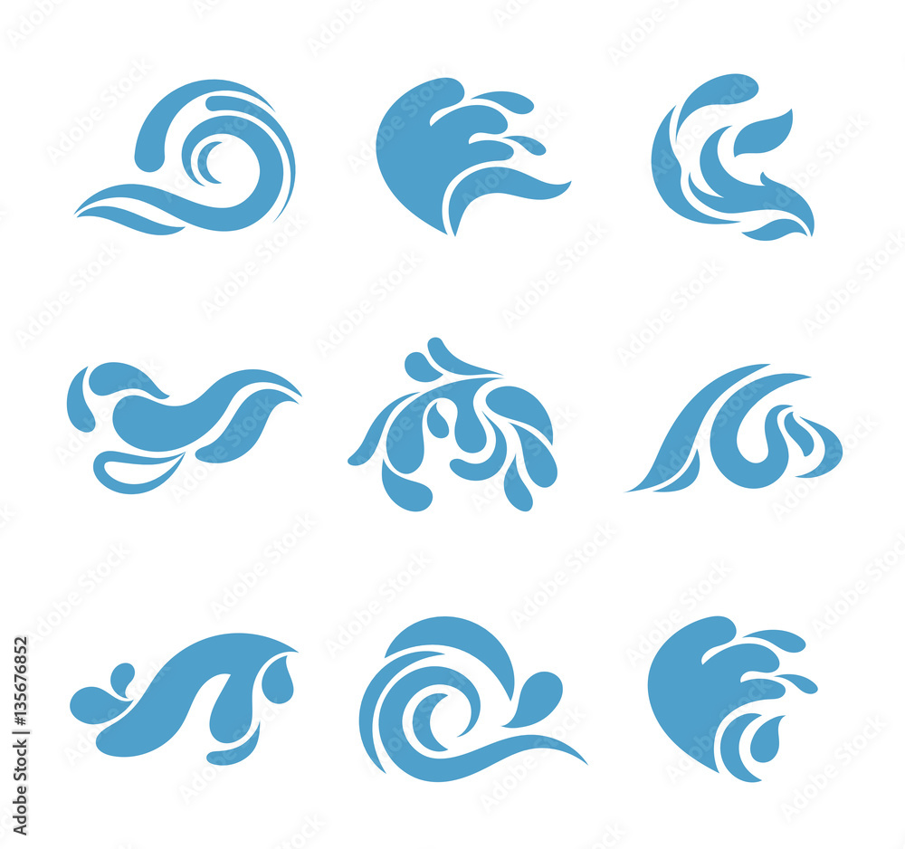 Abstract cartoon splash set. Vector blue water waves isolated on white  background for logo or other business identity Stock Vector | Adobe Stock