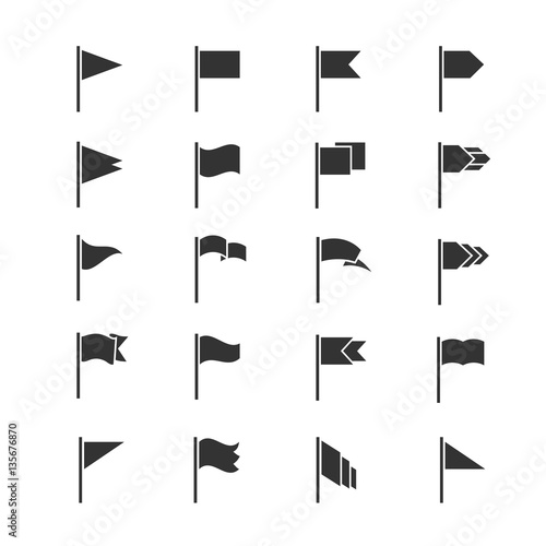 Black flag icons. Vector waving flags silhouettes isolated on white background