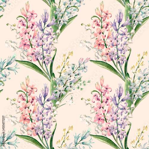 Watercolor vector hyacinth pattern