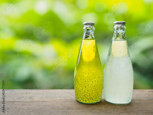 Bottle glass closed cap of  healthy drink , Basil seed honey and