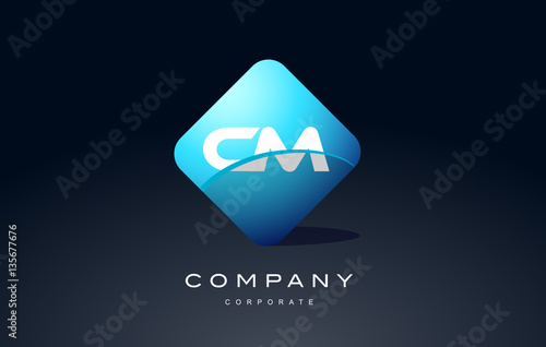 cm alphabet blue hexagon letter logo vector icon design