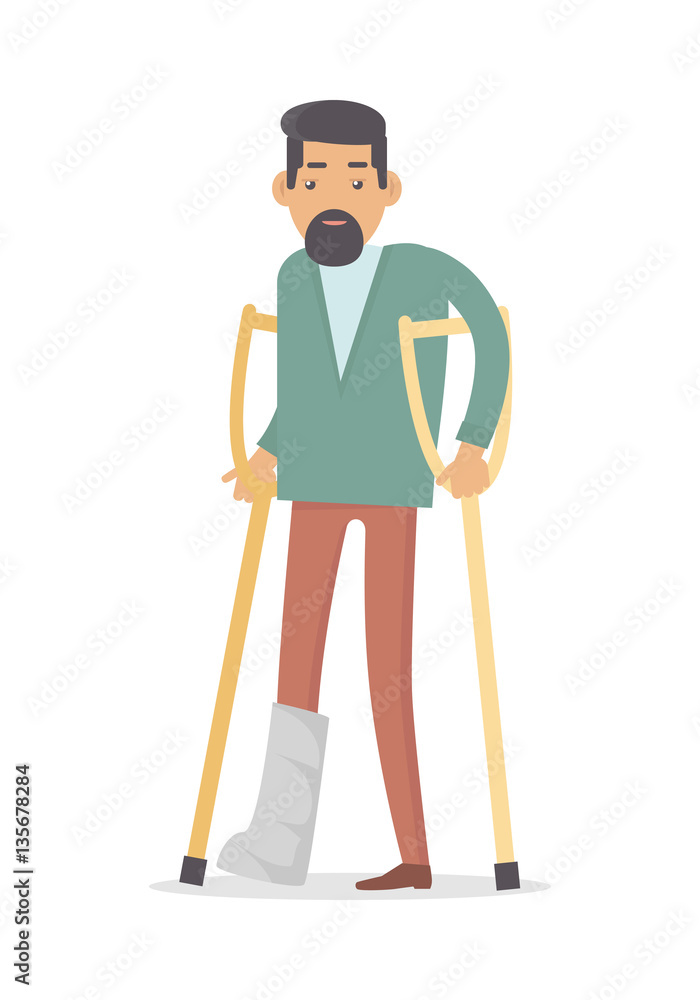Homebody on Crutches with Broken Leg Isolated Homebody on Crutches with Broken Leg Isolated
